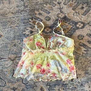 SHEIN Floral Crop Top - Green and Pink